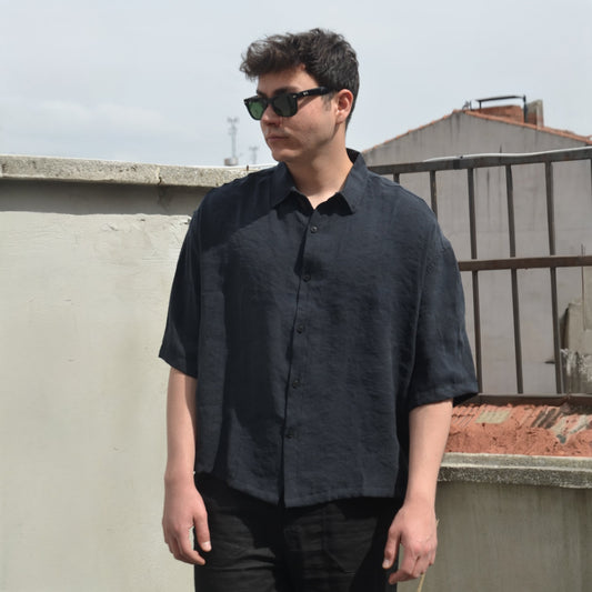 Oversize Kısa Kol Modal Kumaş Gömlek